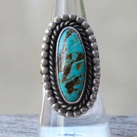 Vintage Sterling Turquoise Roper Ring 8.25
