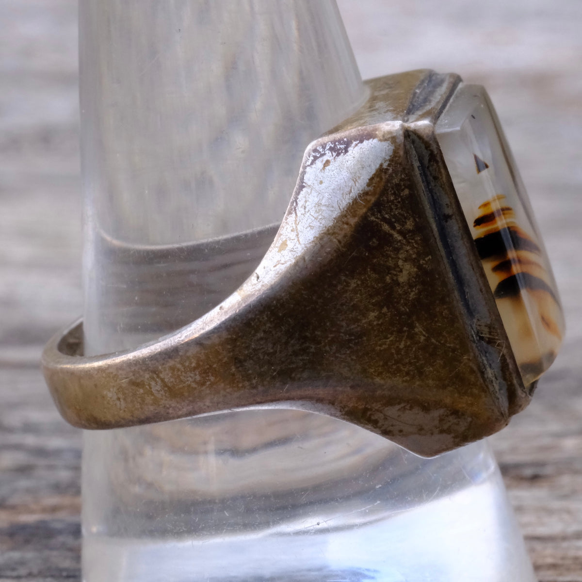 Vintage Sterling Agate Signet Ring 11