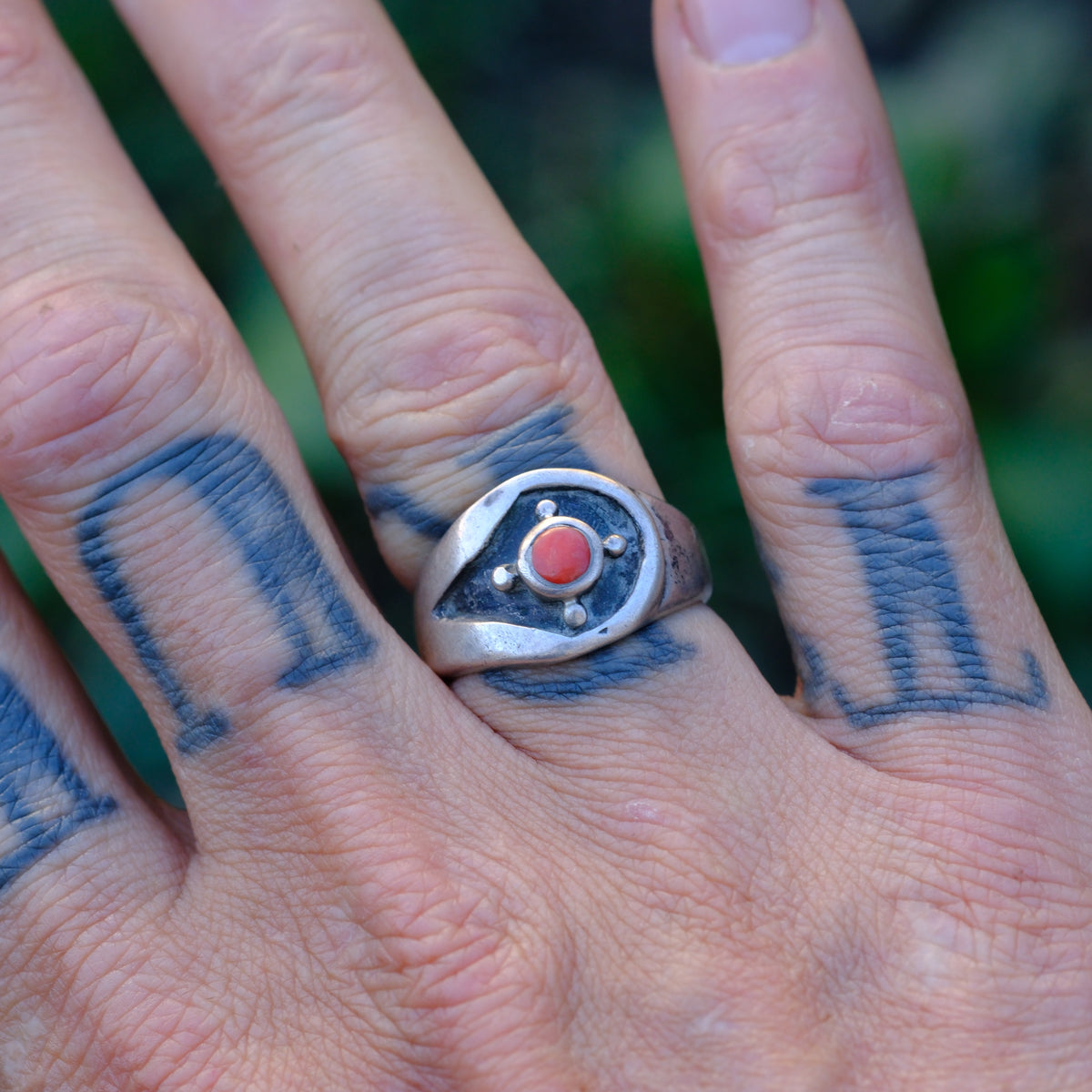 Vintage Sterling Coral Ring 8.25