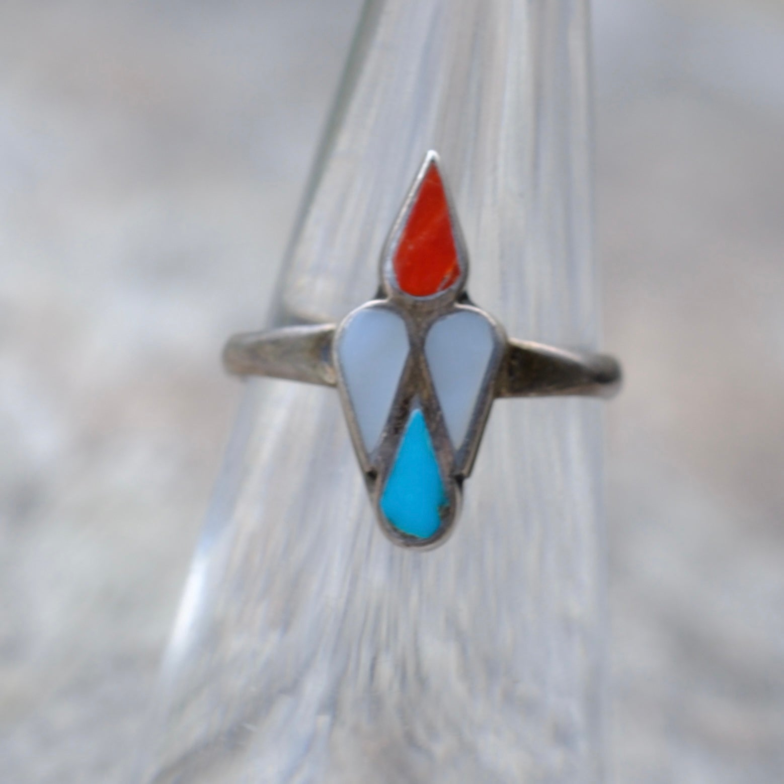 Vintage Sterling Silver Multistone Inlay Peyote Bird Ring 5