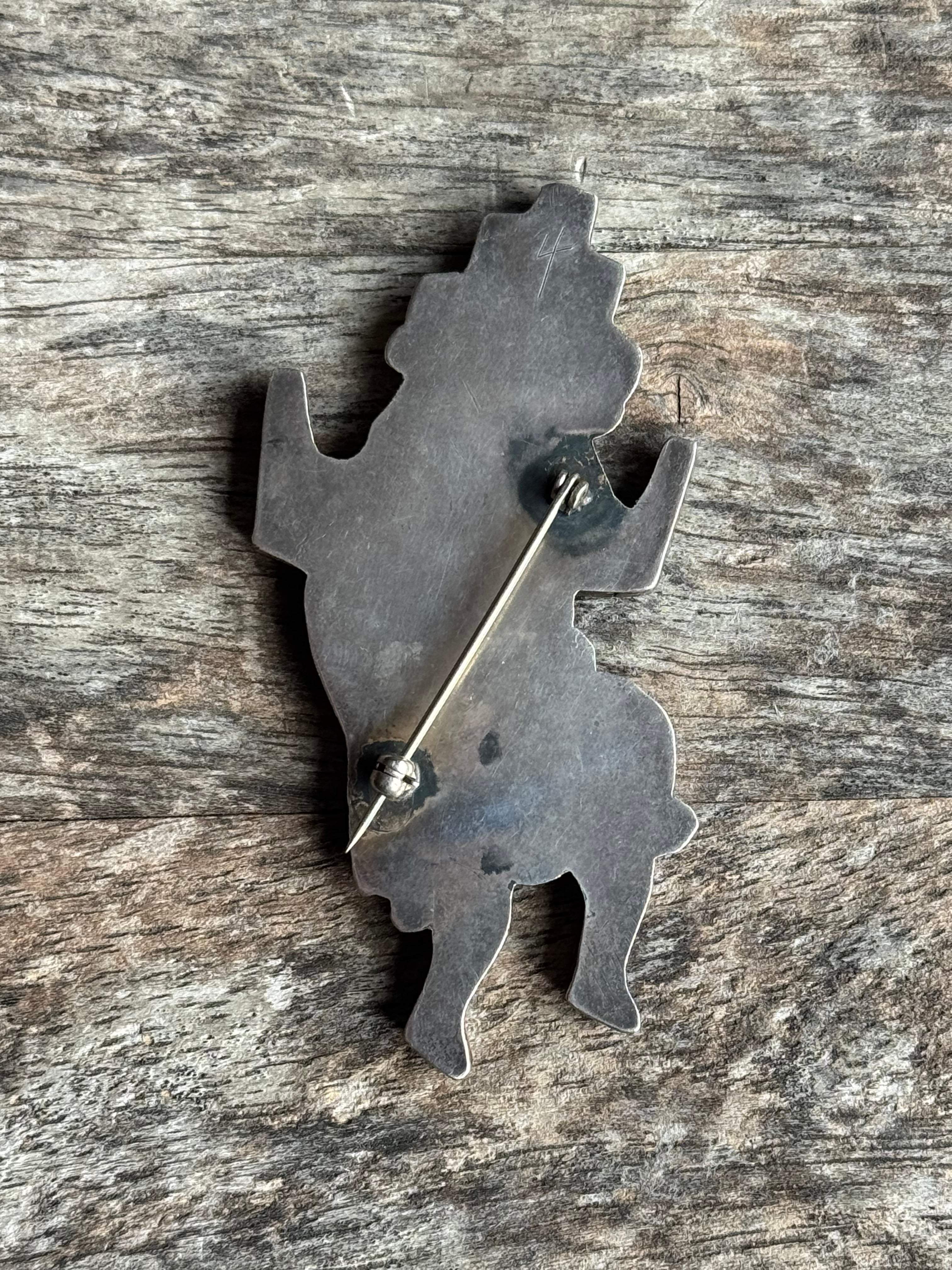 MASSIVE Vintage Sterling Silver Multistone Inlay Kachina Pin