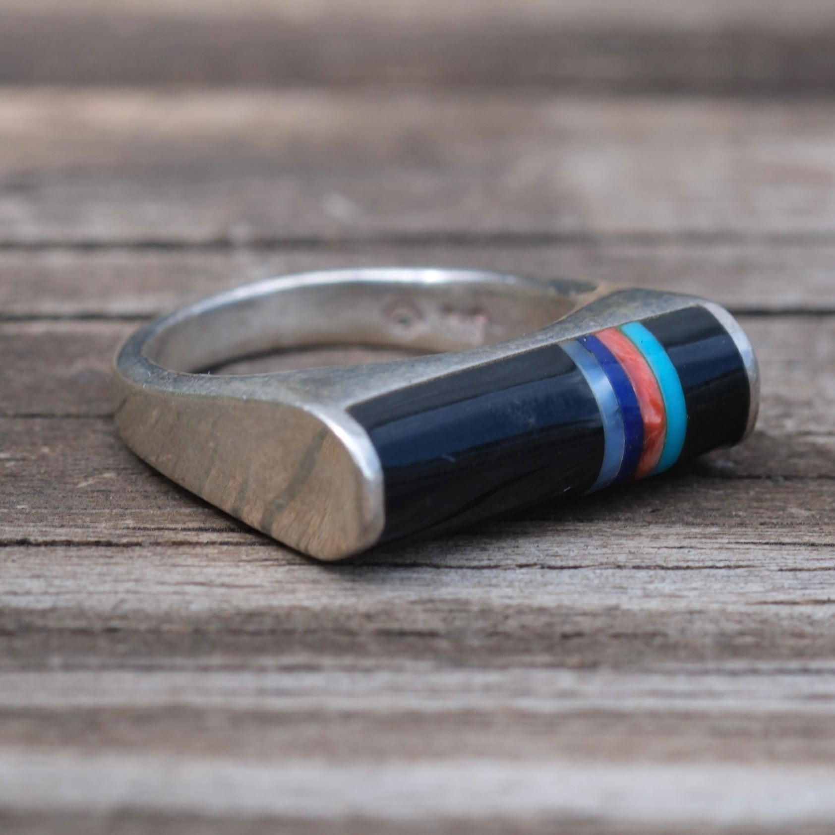 Vintage Sterling Multistone Inlay Band Ring 6