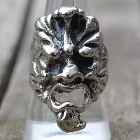 Vintage White Bronze Biker Ring 8.75