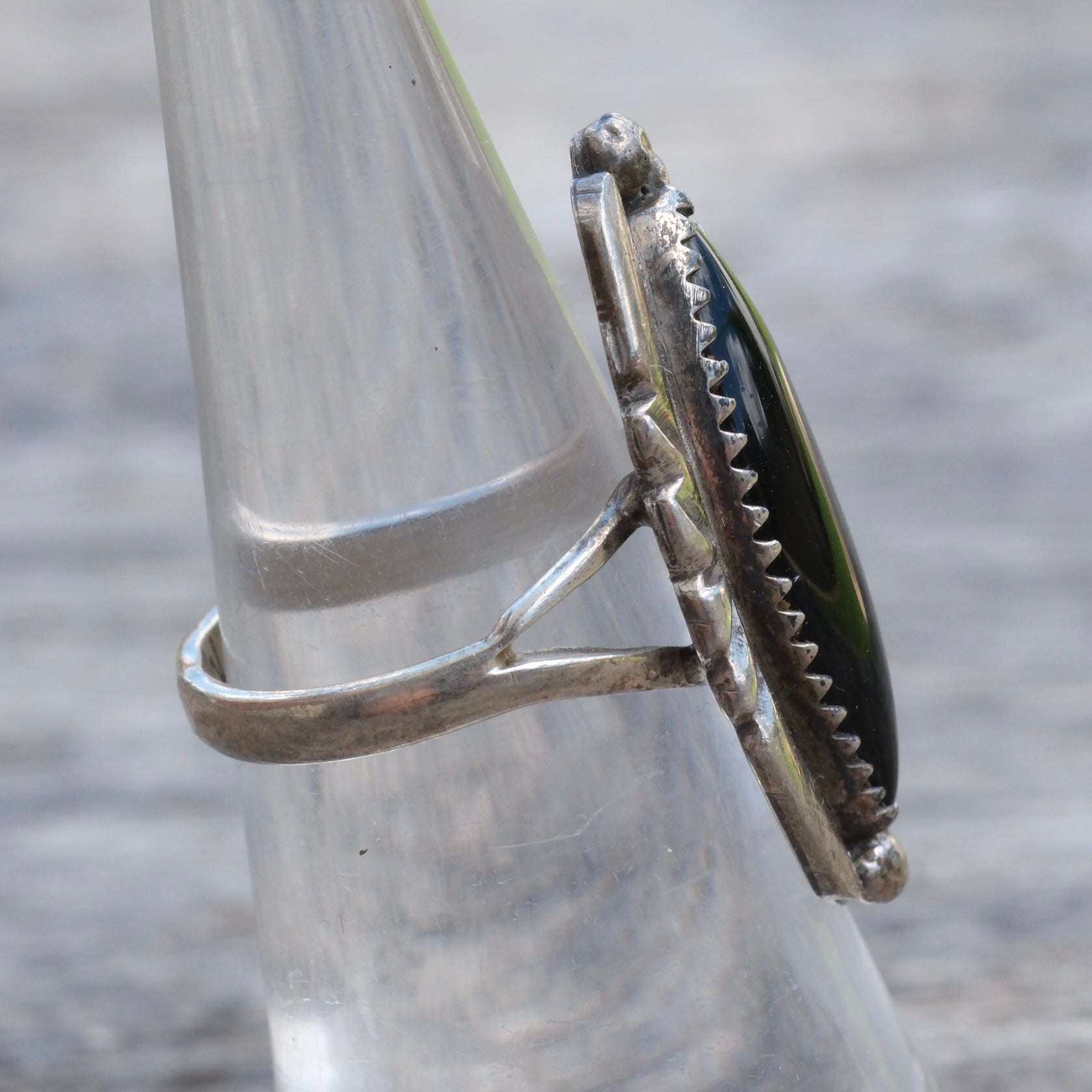 Vintage Sterling Onyx Ring 5.5