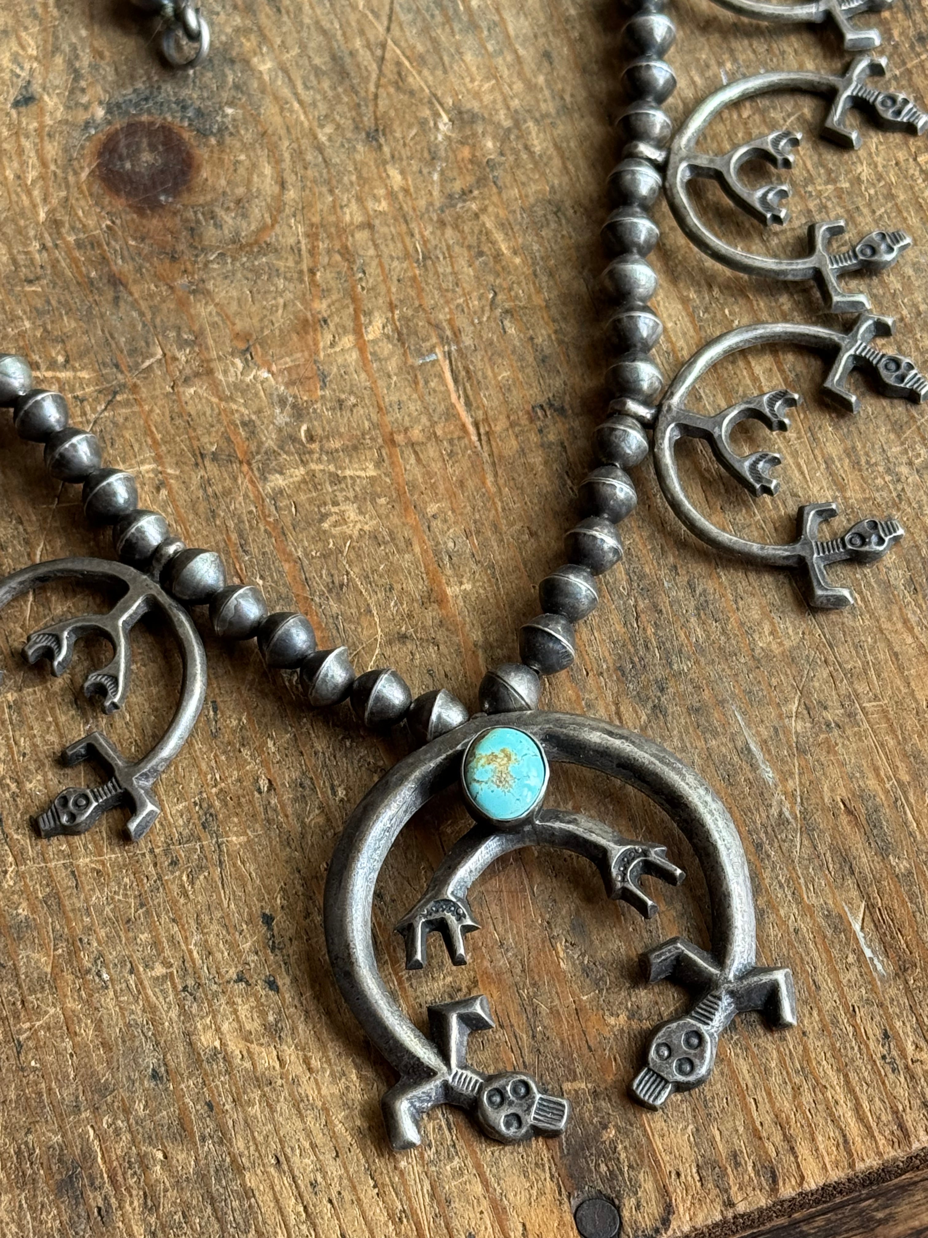 Vintage Sterling Silver Turquoise Yei Rainbow Woman Squash Blossom