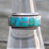 Vintage Sterling Turquoise Inlay Band 7.75