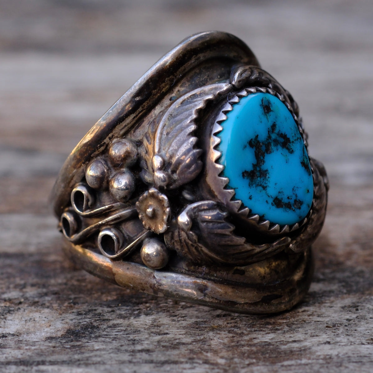 Vintage Sterling Turquoise Feather Ring 10