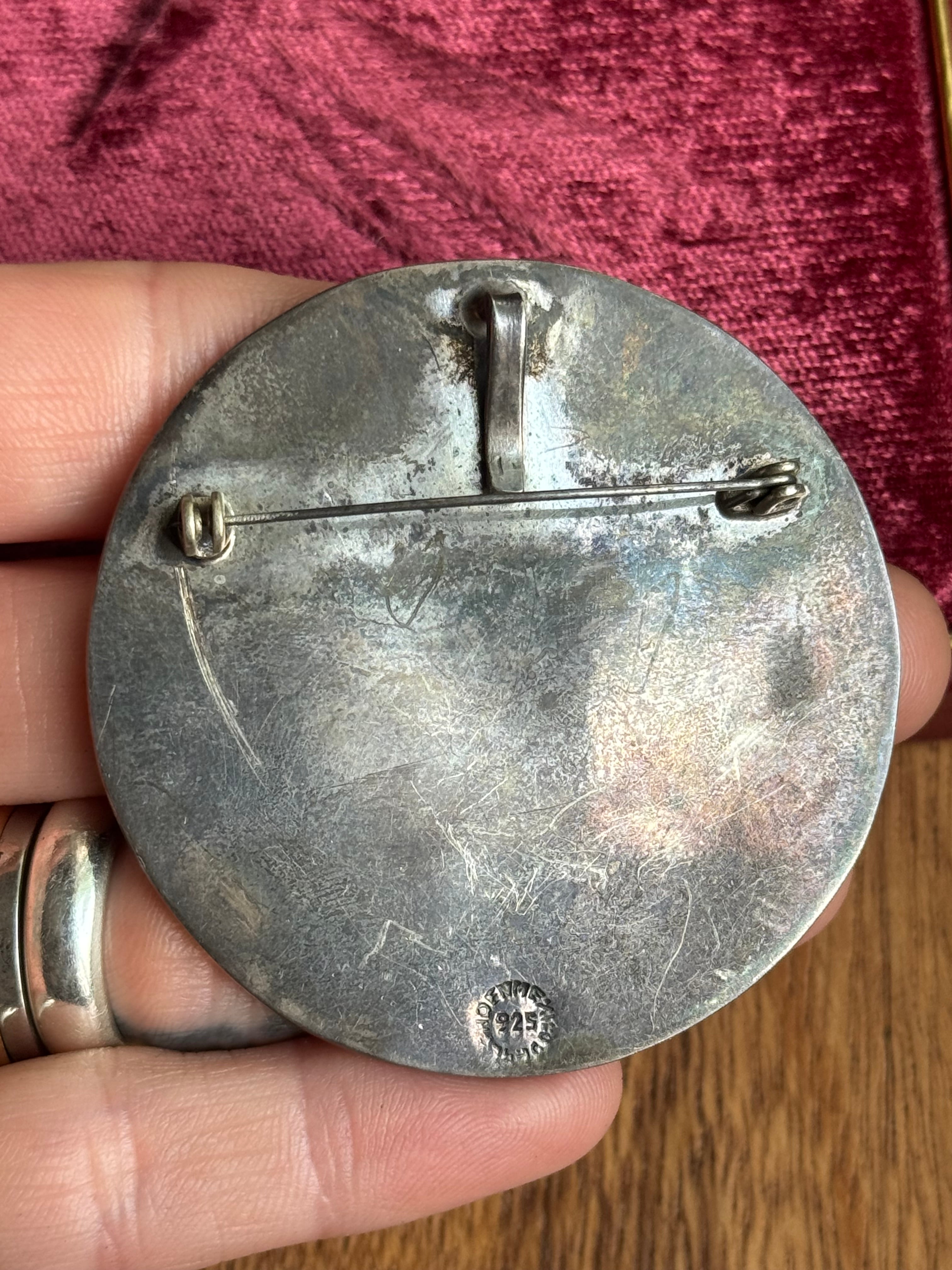 Vintage Sterling Silver Large Aztec Calendar Pin/Pendant