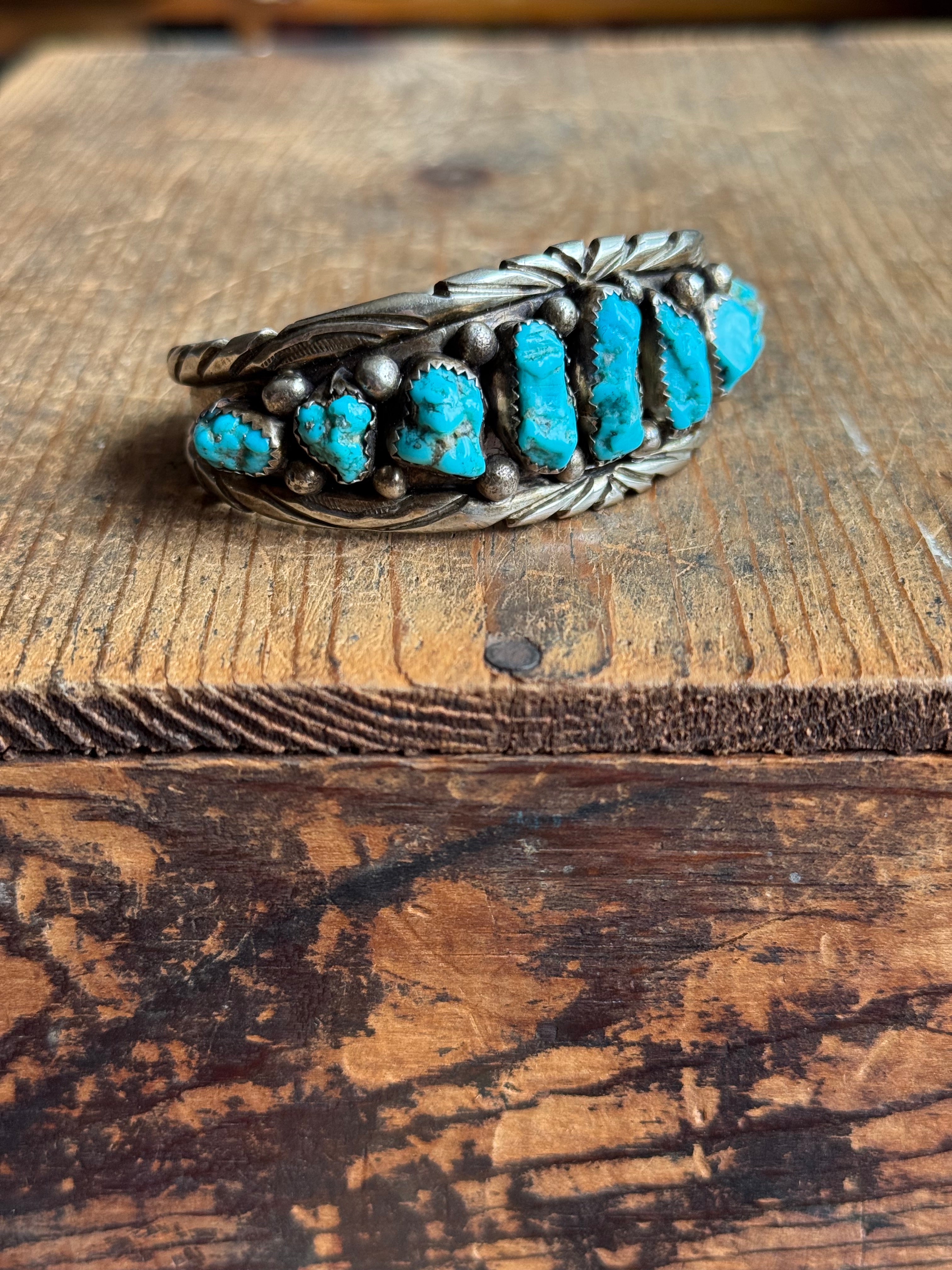 Vintage Sterling Silver Raw Turquoise Cuff