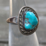Vintage Sterling Turquoise Roper Ring 4.25