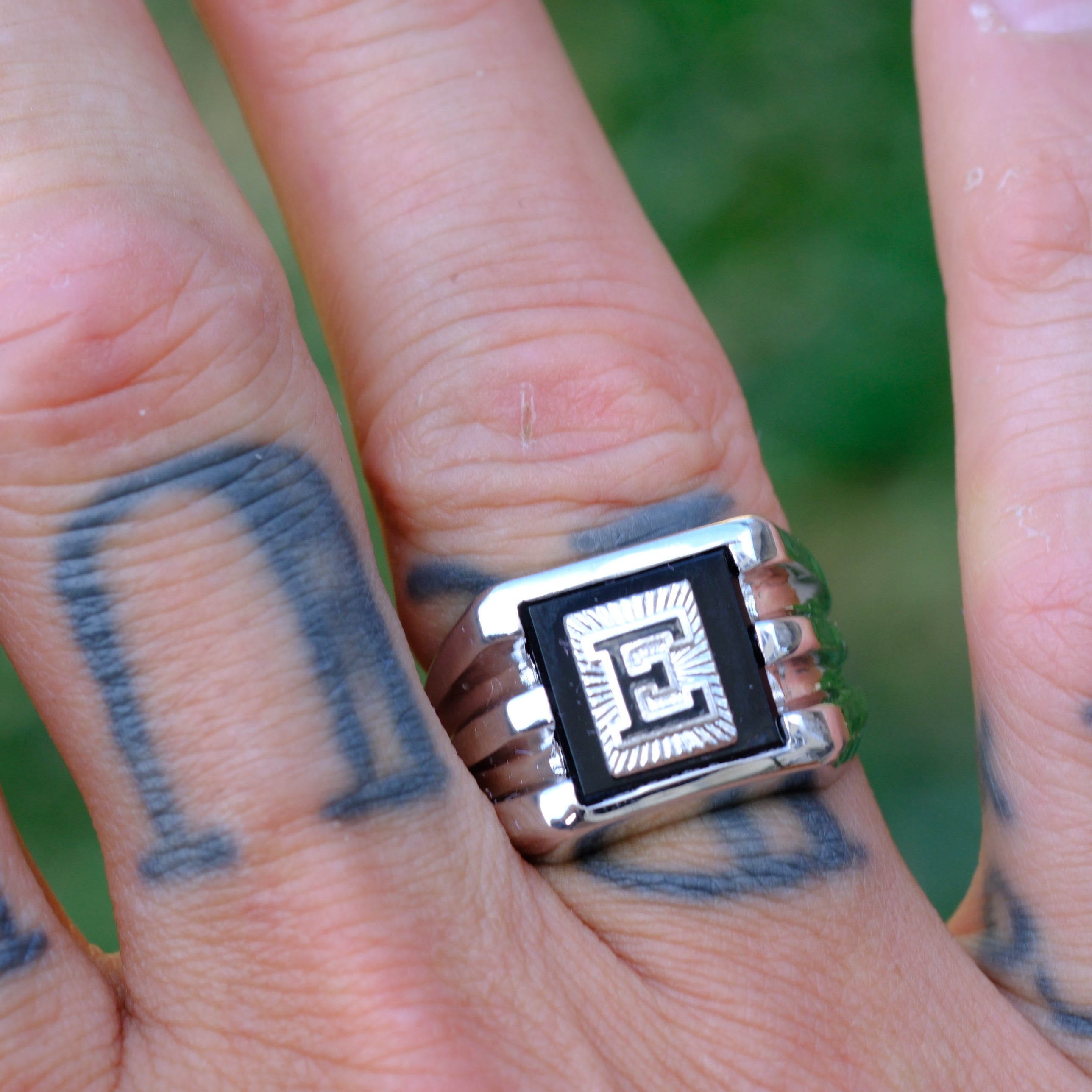 Vintage Sterling E Initial Signet Ring 8.75