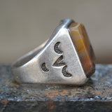 Vintage Sterling Petrified Wood Stamped Band Ring 10.5