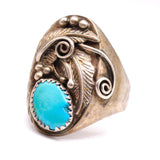 Vintage Sterling Turquoise Feather Ring 10.5