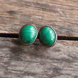 Vintage Sterling Malachite Stud Earrings