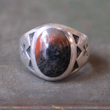 Vintage Sterling Agate Stamped Arrows Trading Post Ring 8.5