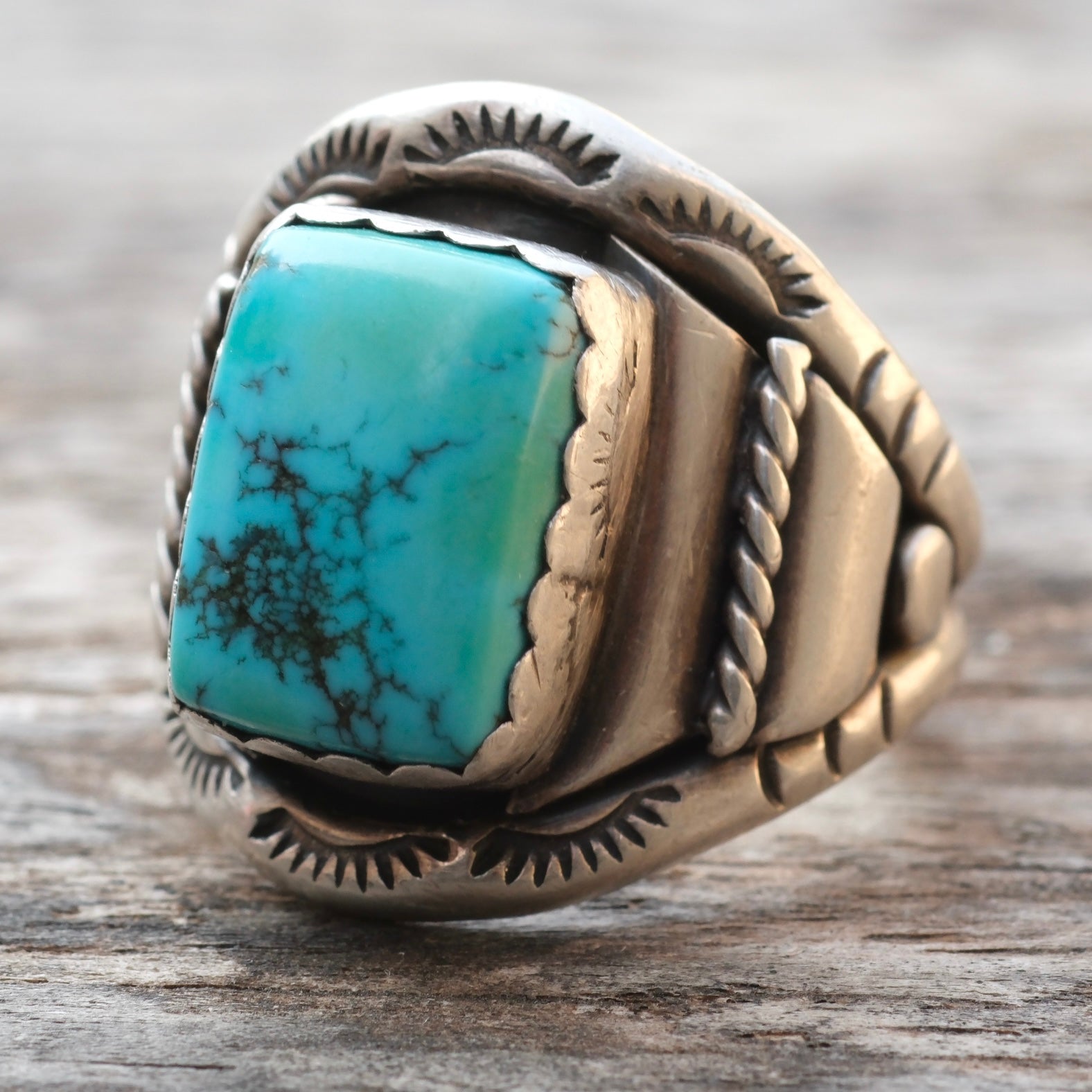 Vintage Sterling Turquoise Stamped Ring 11