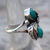 Vintage Sterling 2-Stone Turquoise Feather Ring 5.75