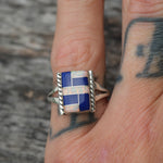 Vintage Sterling Opalite and Lapis Inlay Ring 7