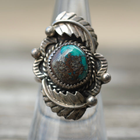 Vintage Sterling Turquoise Feather Ring 7