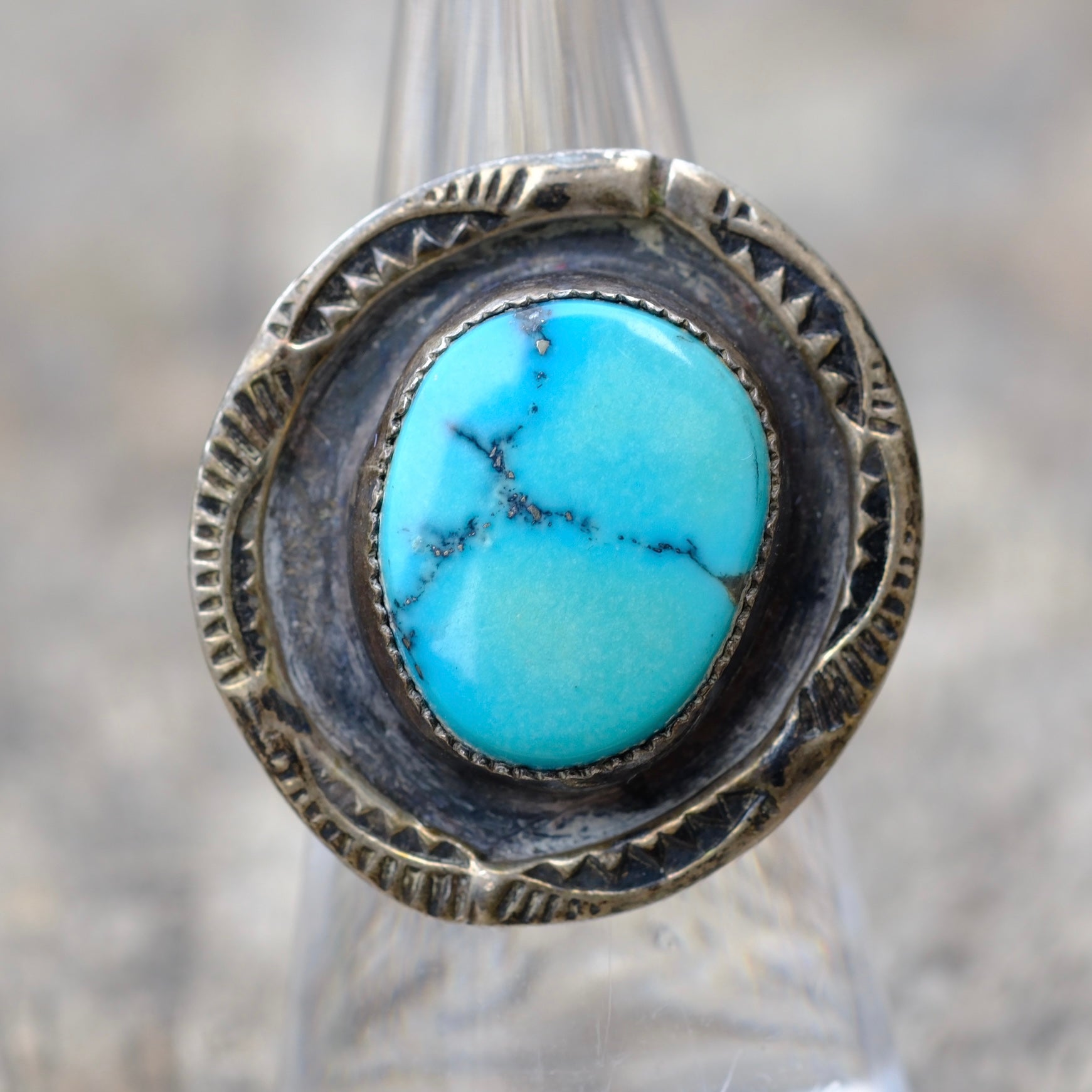 Vintage Sterling Turquoise Stamped Ring 7.5