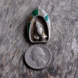 Vintage Sterling Malachite and Mother of Pearl Prayer Pendant