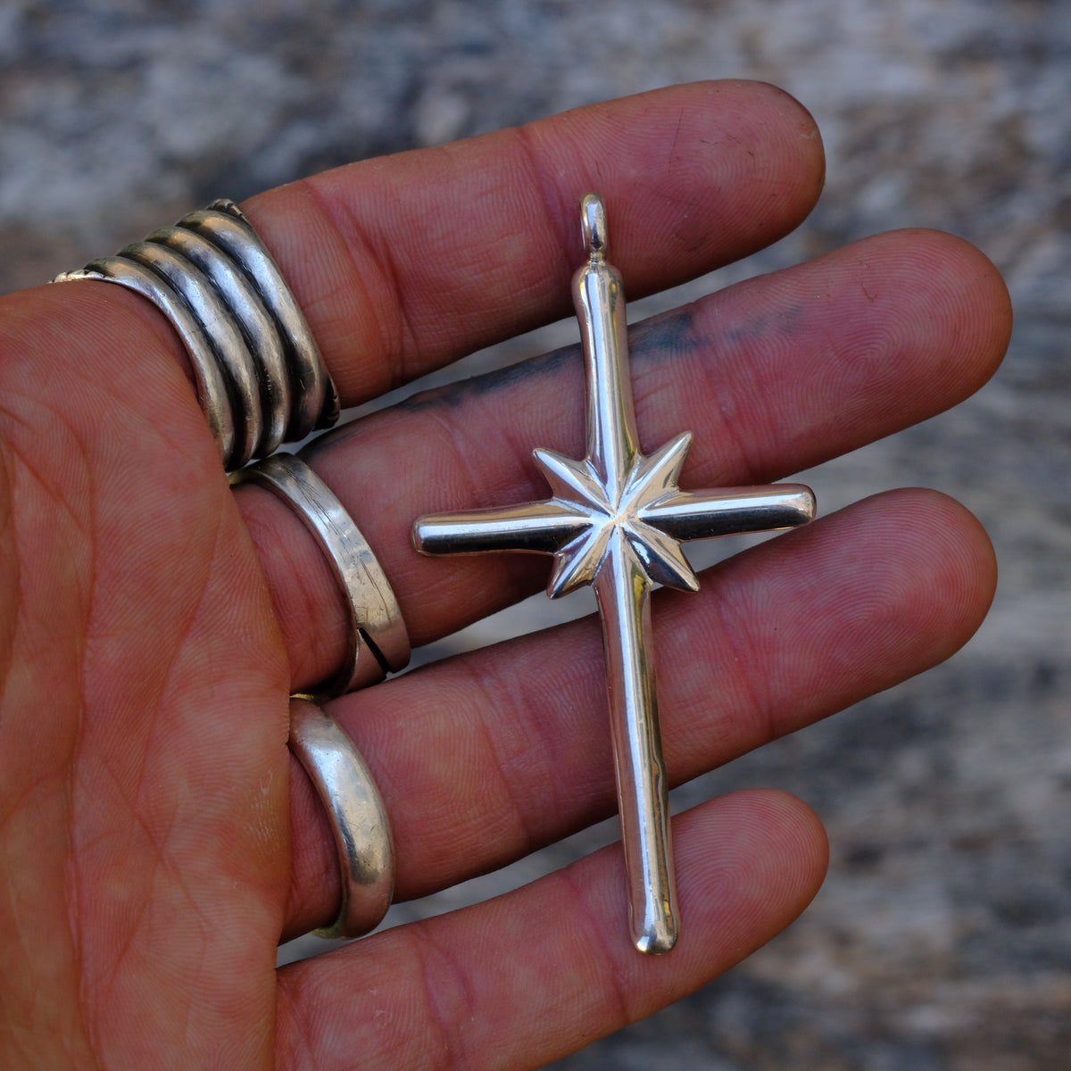 Vintage Sterling Silver Sand Cast Cross Pendant