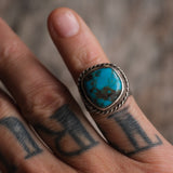 Vintage Sterling Turquoise Roper Ring 5