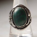 Vintage Sterling Malachite Feather Ring 9.75