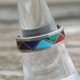 Vintage Sterling Multistone Inlay Band 7.75