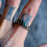 Vintage Sterling Malachite and Onyx Inlay Band 12.5