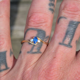 Vintage 14K Yellow Gold, Blue Spinel & Cubic Zirconia Ring 9.5