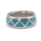Vintage Sterling Crushed Turquoise Inlay Band 7.25
