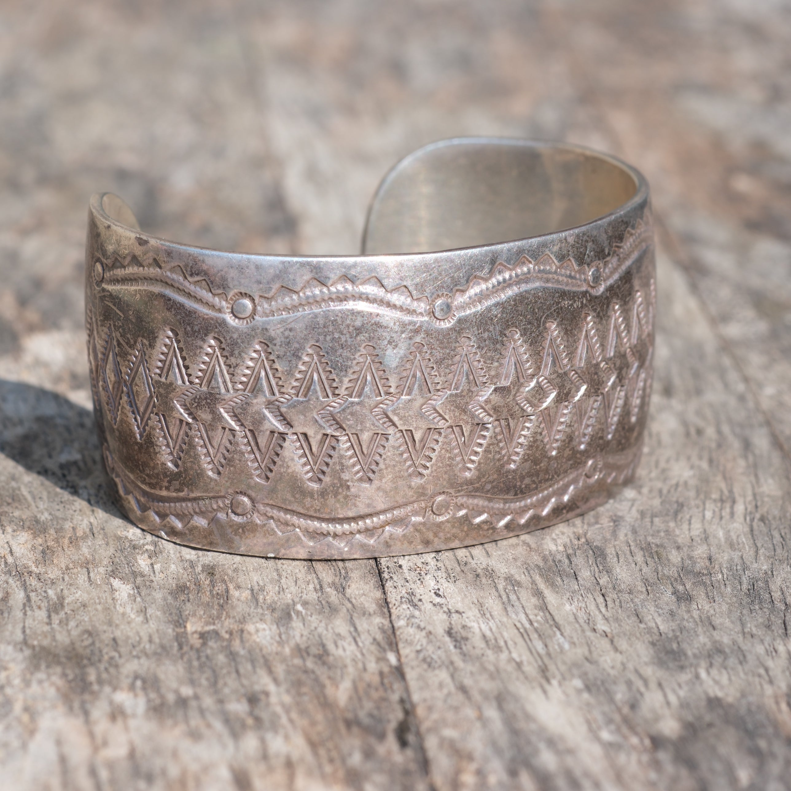 Vintage Sterling Silver Wide Stamped Cuff