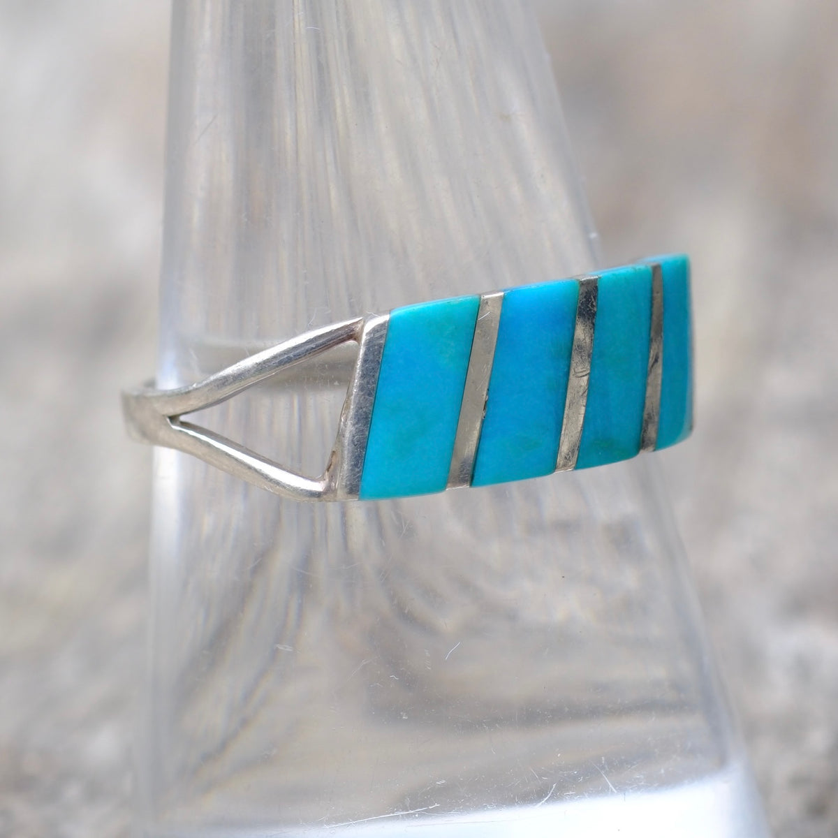 Vintage Sterling Turquoise Inlay Band 8.5