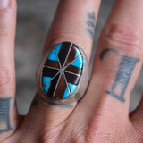 Vintage Sterling Turquoise and Shell Inlay Ring 10