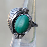 Vintage Sterling Malachite Feather Ring 6