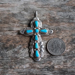 Vintage Sterling 7-Stone Turquoise Cross Necklace