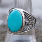 Vintage Sterling Turquoise Thunderbird Ring 10.5
