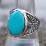 Vintage Sterling Turquoise Thunderbird Ring 10.5
