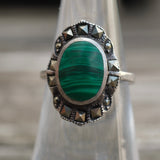 Vintage Sterling Malachite and Marcasite Ring 6