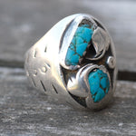 Vintage Sterling 2-Stone Turquoise Feather Ring 10