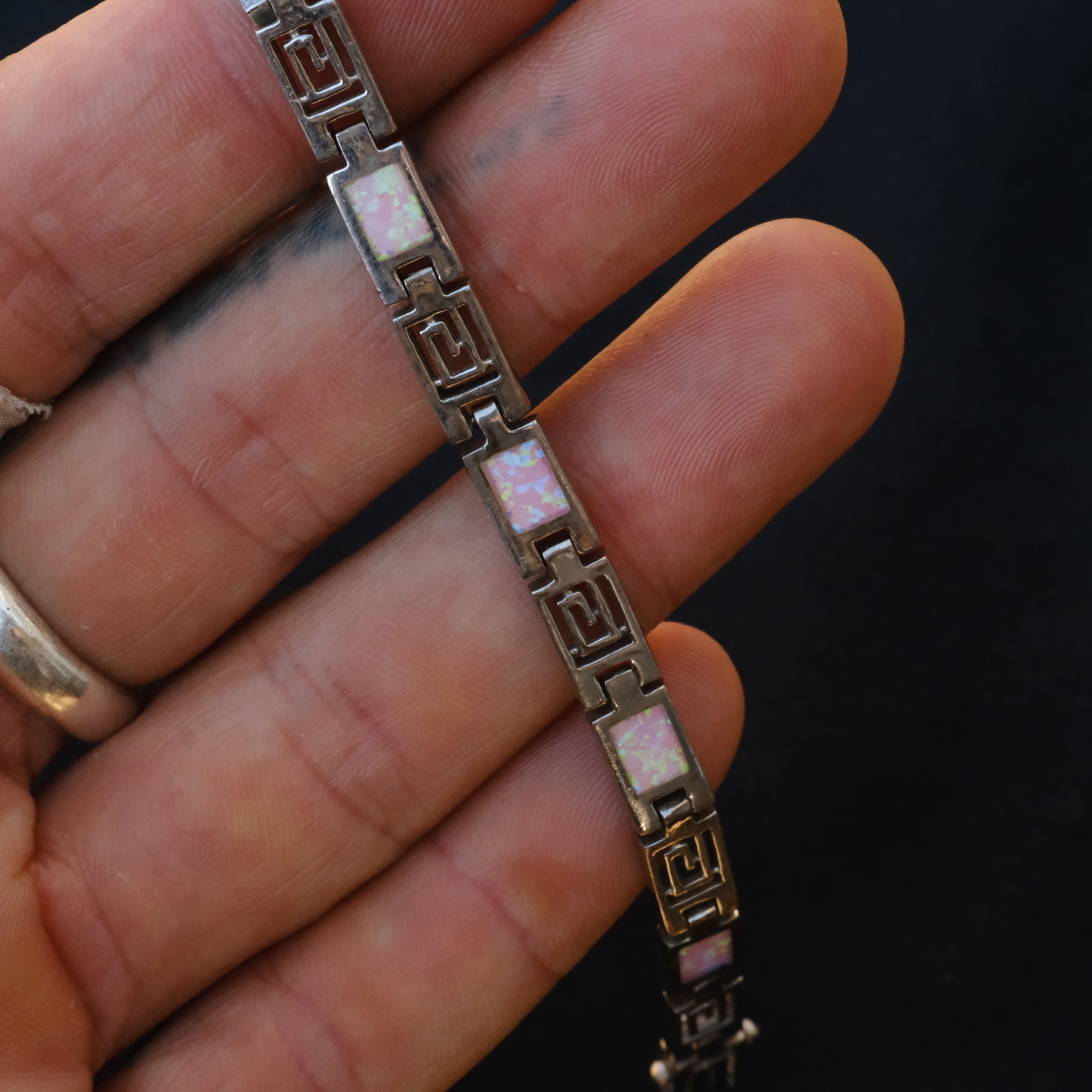 Vintage Sterling Opalite Inlay Bracelet