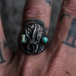 Vintage Sterling 2-Stone Turquoise Eagle Ring 9.5