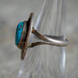 Vintage Sterling Turquoise Roper Ring 4.25
