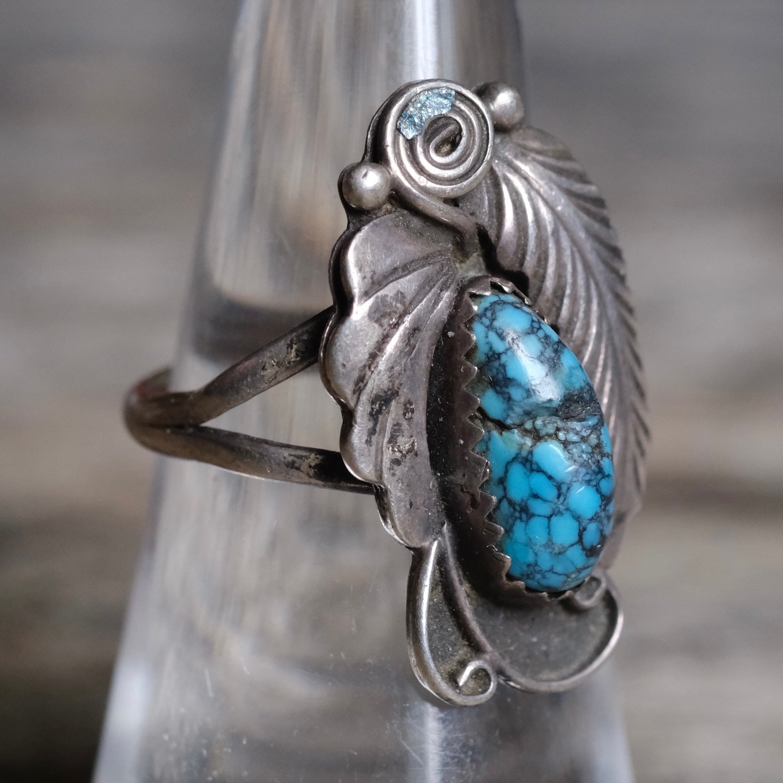 Vintage STerling Turquoise Feather Ring 6.75