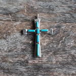 Vintage Sterling 7-Stone Coral Cross Necklace