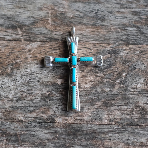 Vintage Sterling 7-Stone Coral Cross Necklace