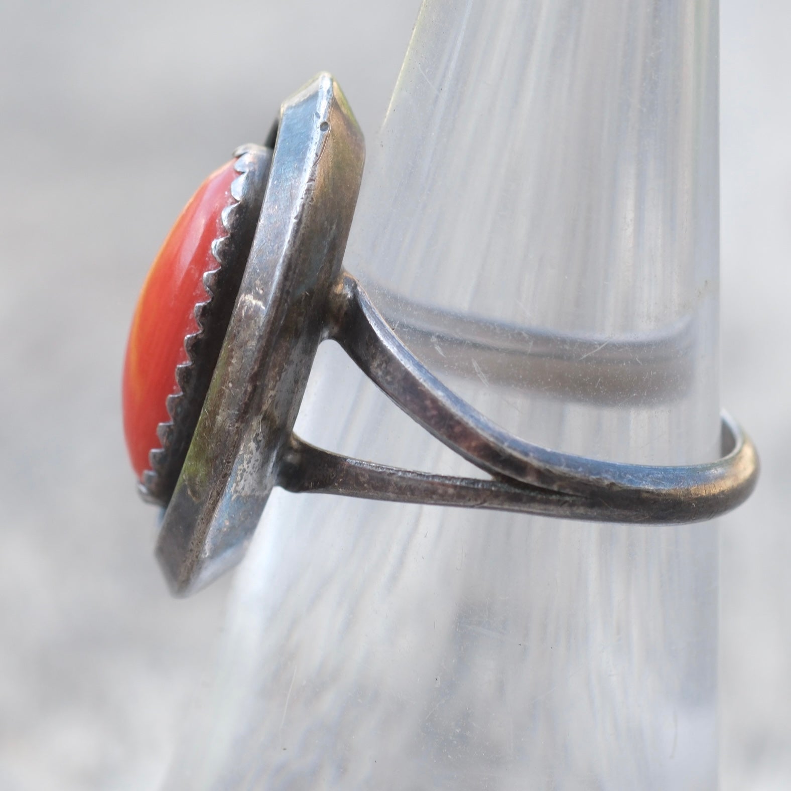 Vintage Sterling Coral Shadowbox Ring 6