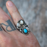 Vintage Sterling Turquoise and Mother Of Pearl Feather Ring 5