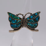 Vintage Sterling Crushed Turquoise Inlay Ring 4.25